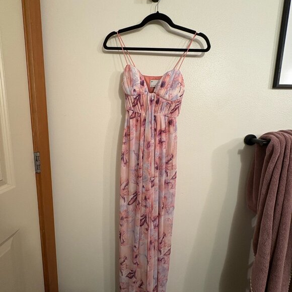 ASOS DESIGN Petite Cami Mesh Maxi Dress w/ Sash – US 4 (Floral / Pink) - Picture 3 of 5